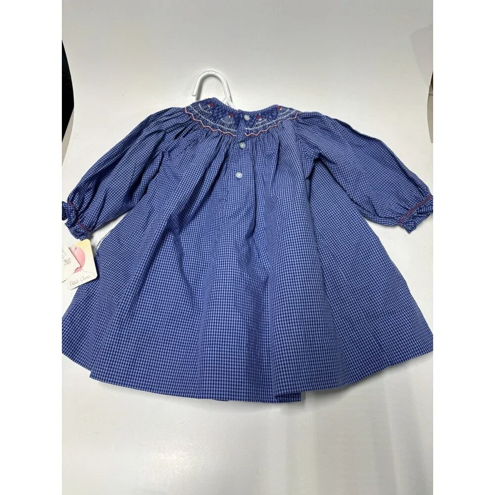 Petit Ami 6M Blue Gingham Hand Smocked Bishop Dress w/ Bloomers NWT